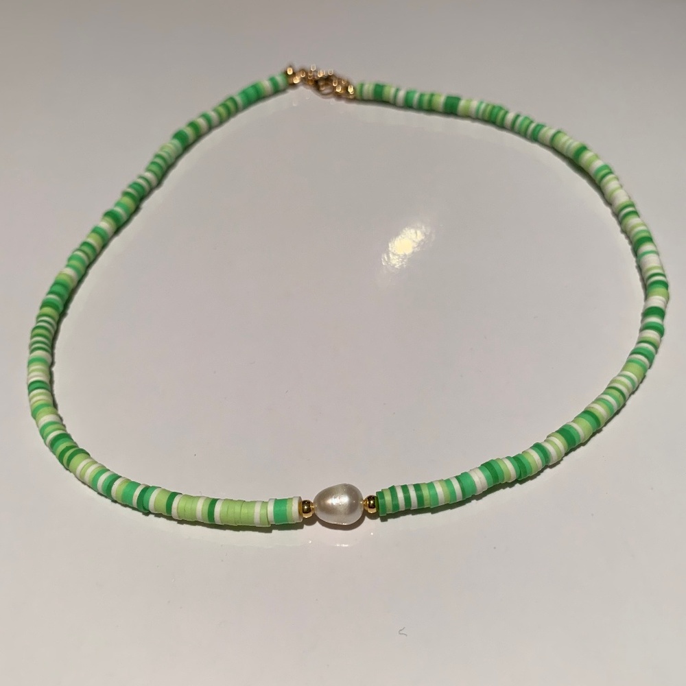 Spring Green Handmade Freshwater Pearl Beaded Choker Necklace Summer Fun